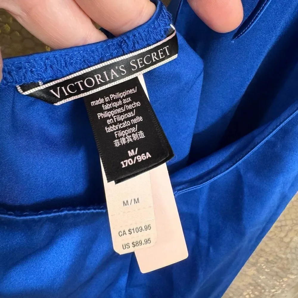 Victorias Secret Royal Blue Lace Butterfly Low Cut Demi Satin Slip Medium NWT